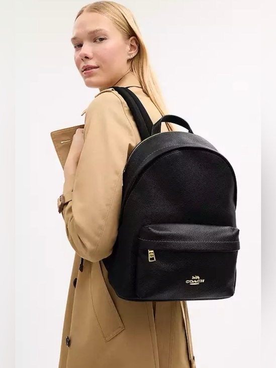 black leather medium backpack Maison de Sabre Soft grain leather COACH Medium Charlie Black Leather
